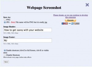 Options for Webpage Screenshot